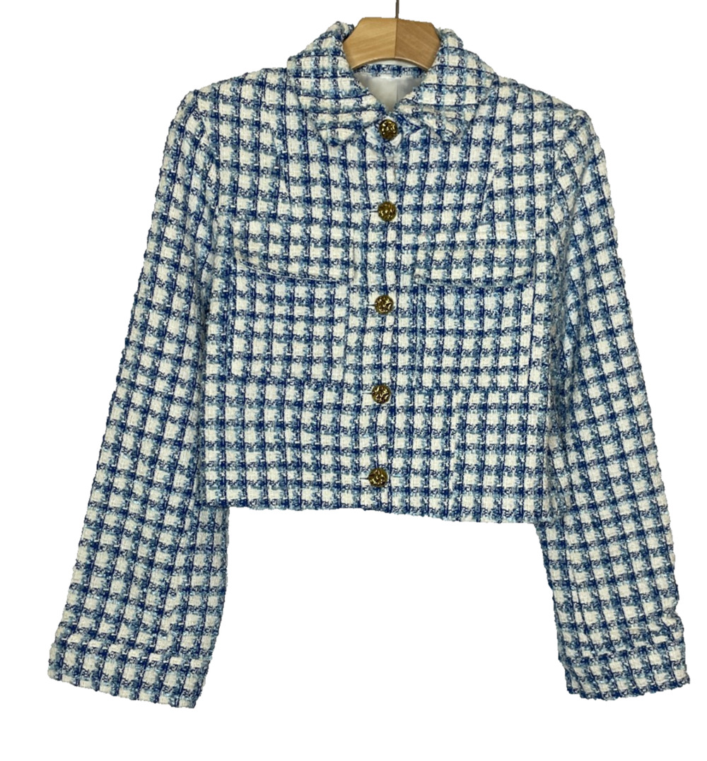 Women's XSmall Aqua x Liat Baruch Blue Tweed Cropped Blazer Knit